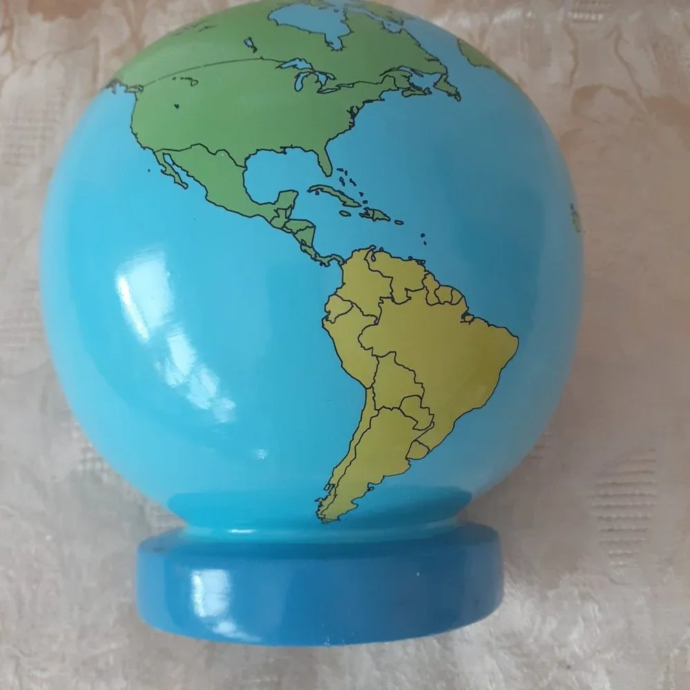 Ceramic Coin Bank World Map Globe - Picture 3 of 5